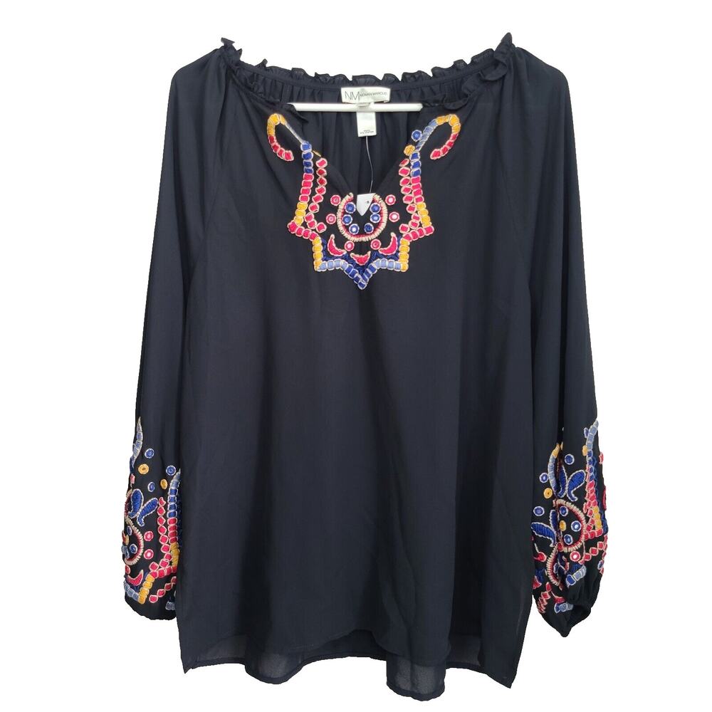 Nieman Marcus Embroidered Black Women Large Blouse 100% Polyester Style N1055SPC